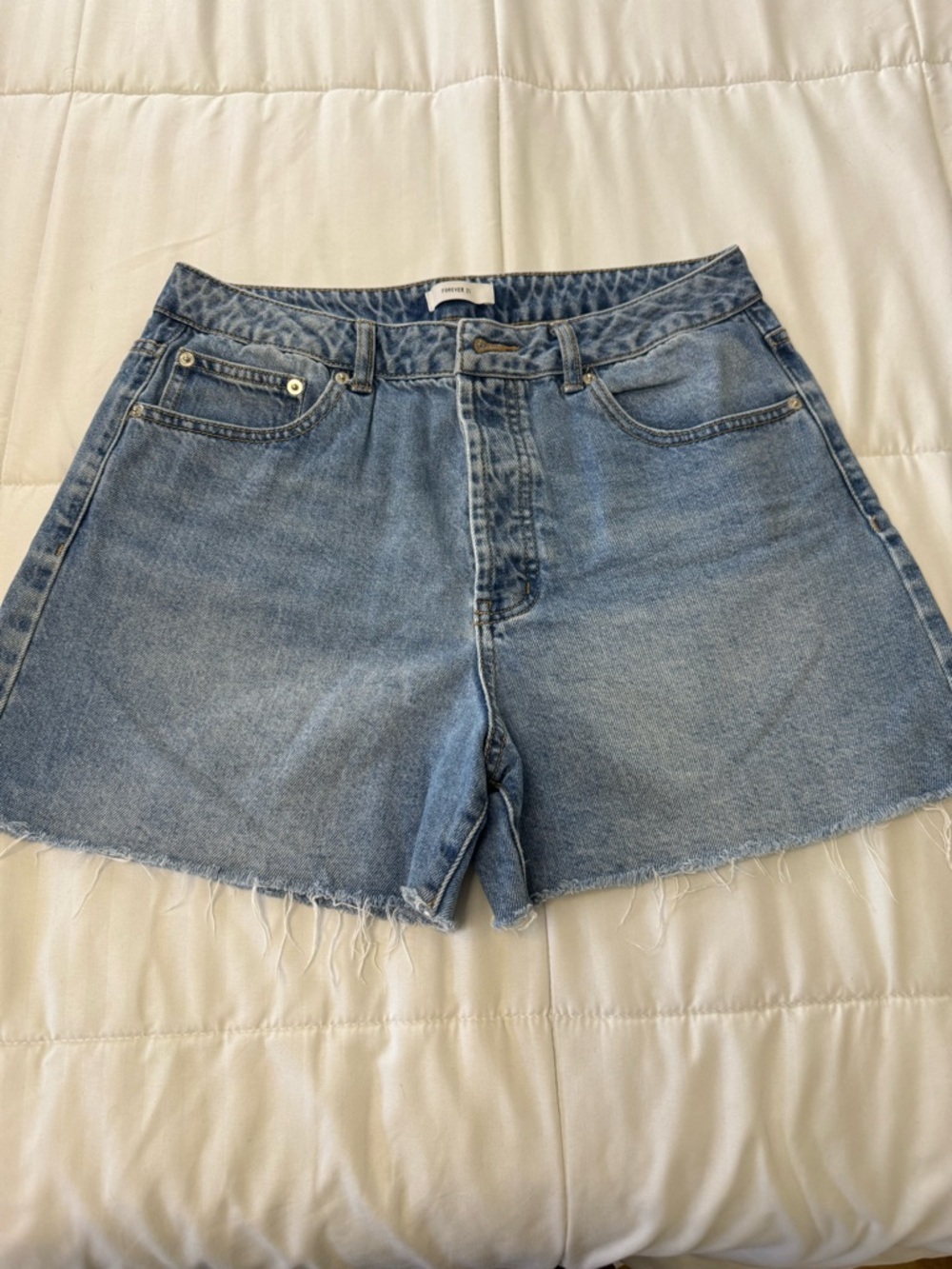 Forever 21 Light Blue High-Rise Denim Cutoff Shorts